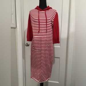 Casual Red and white stripped dress with hood